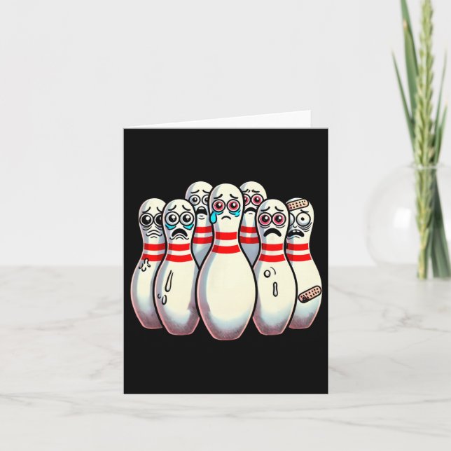 Tarjeta Asustado Bowling Pins Personalizado Fun Bowler me  (Anverso)