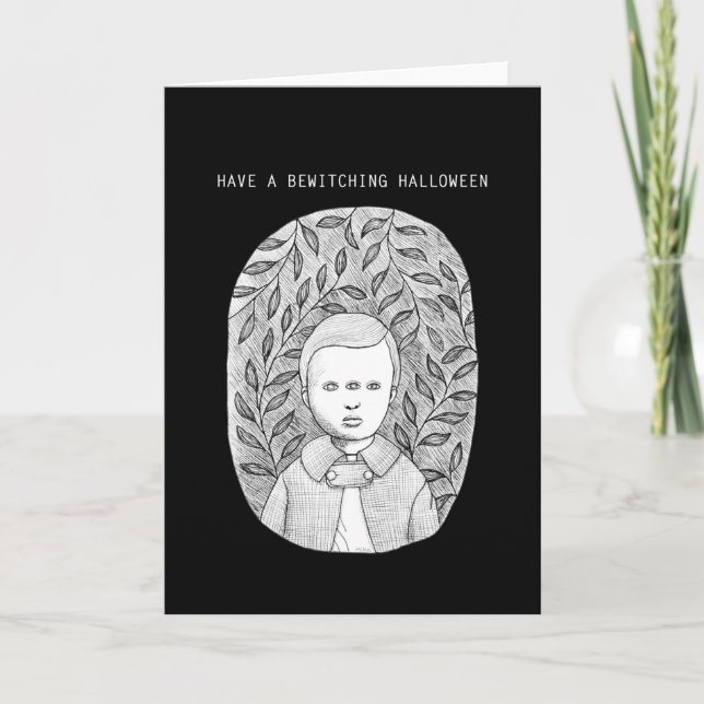 Tarjeta Asustado niño de Halloween asustado saludo de arte (Anverso)