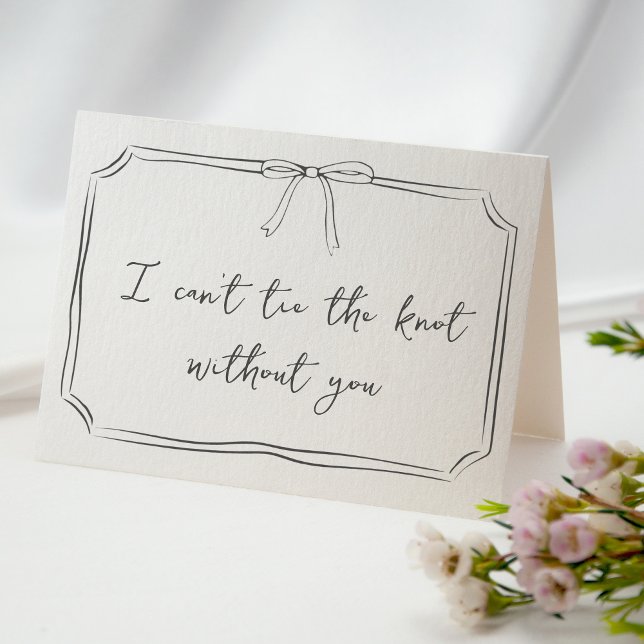 Tarjeta "Ata El Cerdo": Propuesta De La Mujer De La Novia (Timeless card featuring a delicate bow illustration, ideal for bridesmaid & bridal party proposals.)