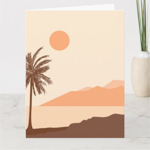 Tarjeta Atardecer de palmera, Isla, Arte abstracto boho