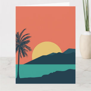 Tarjeta Atardecer de palmera, Isla, Arte abstracto boho