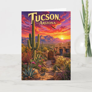 Tarjeta Atardecer del Desierto de Tucson Arizona Cactus Sa