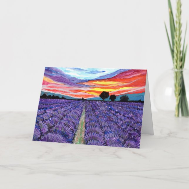 Tarjeta Atardecer en el campo de lavanda (Anverso)