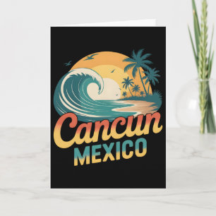 Tarjeta Atardecer Retro Cancun México Palma Playa Verano