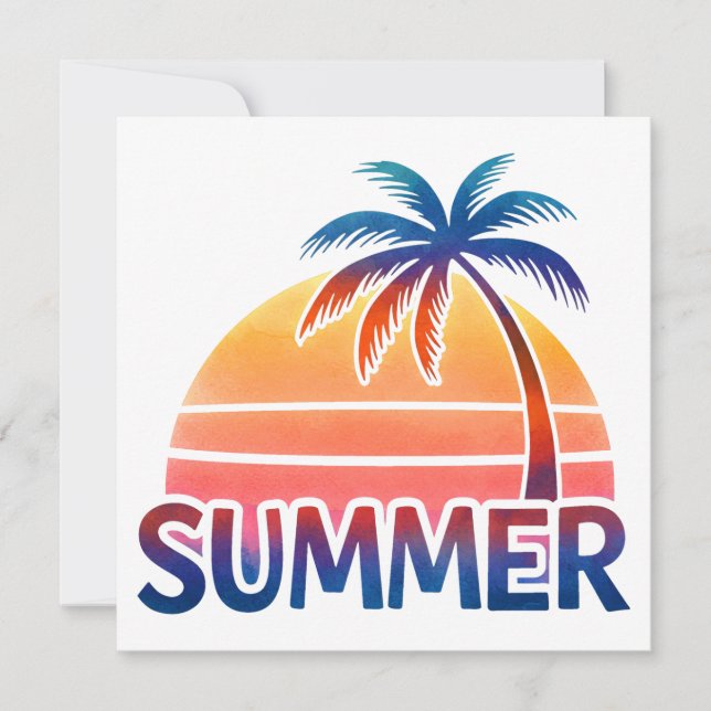 Tarjeta Atardecer retro de verano con palmera (Anverso)