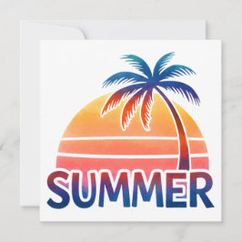 Tarjeta Atardecer retro de verano con palmera