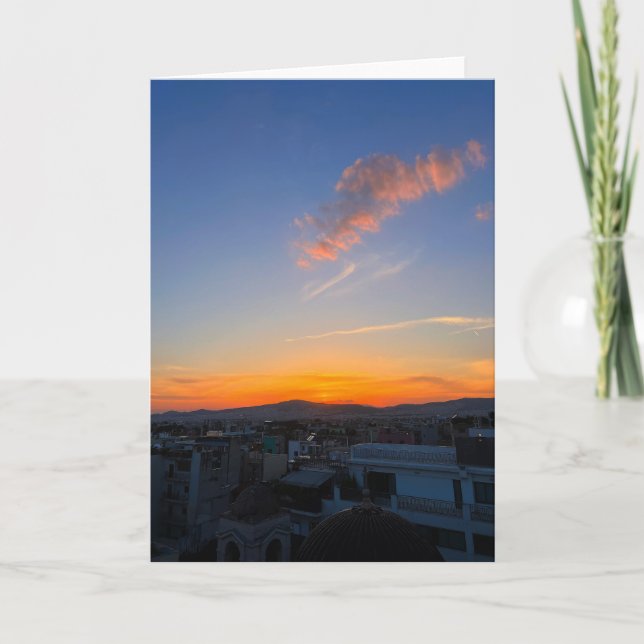 Tarjeta Atardecer sobre Grecia en Atenas (Anverso)
