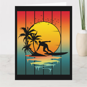 Tarjeta Atardecer Vintage Surfing Surfista Océano Oleaje