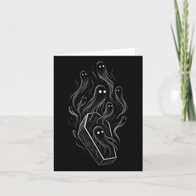 Tarjeta Ataúd de fantasmas Grunge de terror espeluznante A (Anverso)