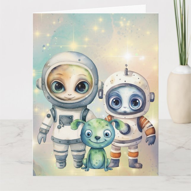 Tarjeta Atención Cumpleaños Plano Intergaláctico (Anverso)