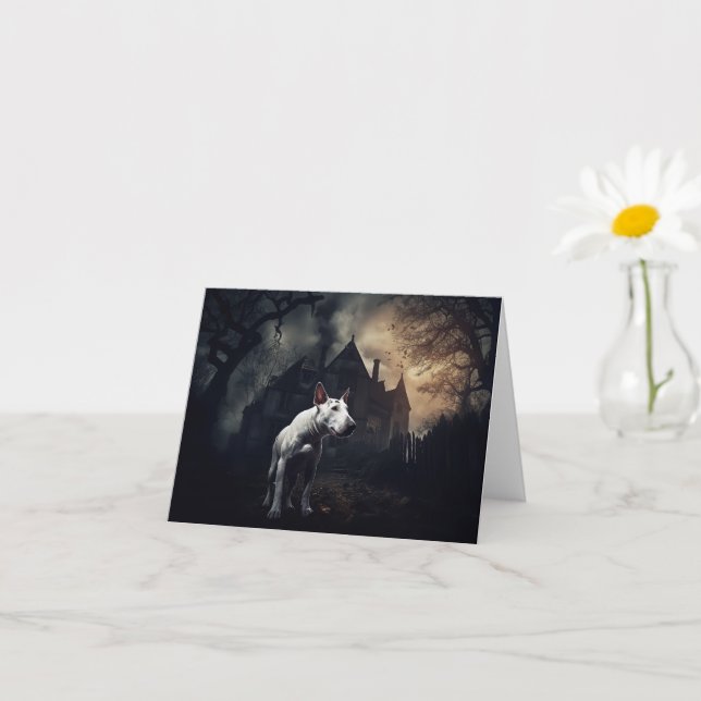 Tarjeta Aterrador de Bull Terrier Halloween (Planta pequeña)