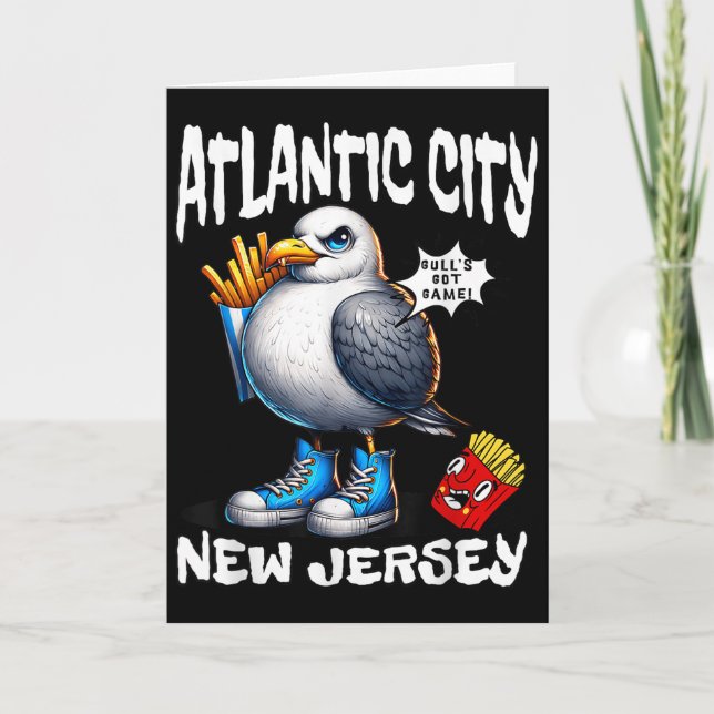 Tarjeta Atlantic City New Jersey Seagull French Fries Funn (Anverso)