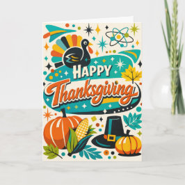 Tarjeta Atomic Mid Century Thanksgiving Turkey Pumpkin