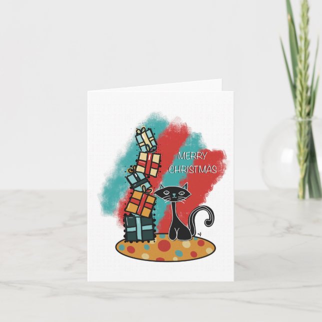 Tarjeta atómica para gato con Navidades presentes (Anverso)