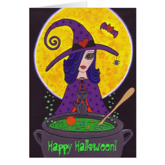 Tarjeta atractiva de Halloween de la bruja