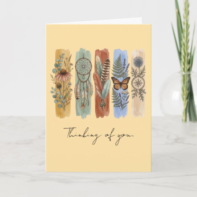 Tarjeta Atrapa Sueños Boho Pensando en Ti Sinceridad (Anverso)