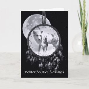 Tarjeta Atrapasueños de lobo blanco y búho del solsticio d