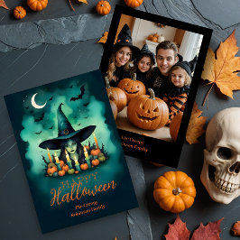 Tarjeta Attractive Mystical Halloween Witch Conjures Photo