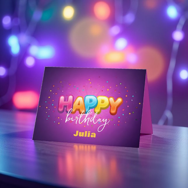 Tarjeta Audaces letras de globo arcoiris en cumpleaños mor (Subido por el creador)