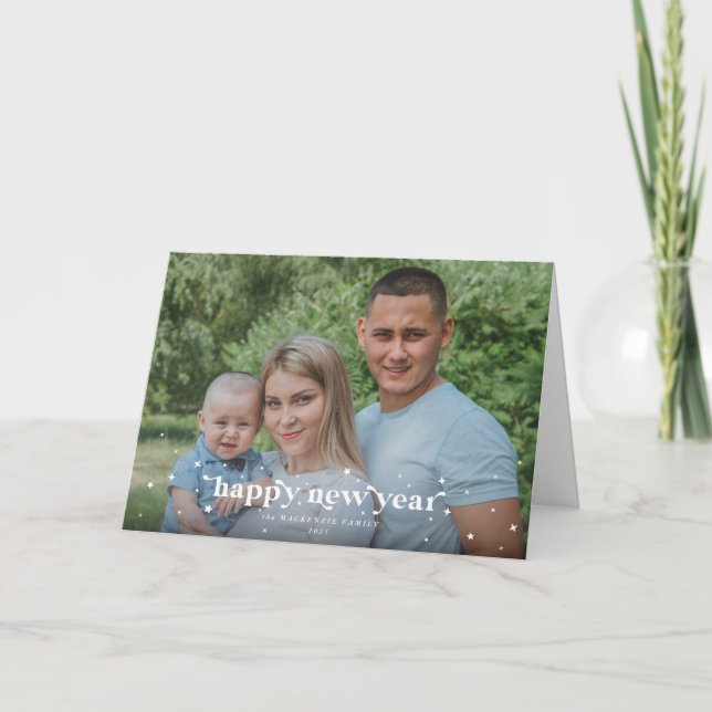 Tarjeta Audaz foto de Año Nuevo Feliz Retro Moderno (Anverso)