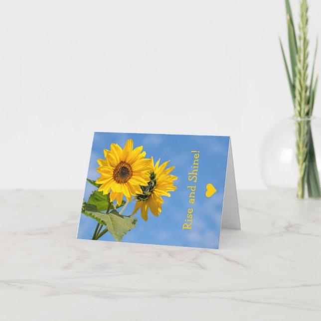 Tarjeta Auge lindo y girasoles brillantes cargan foto text (Anverso)