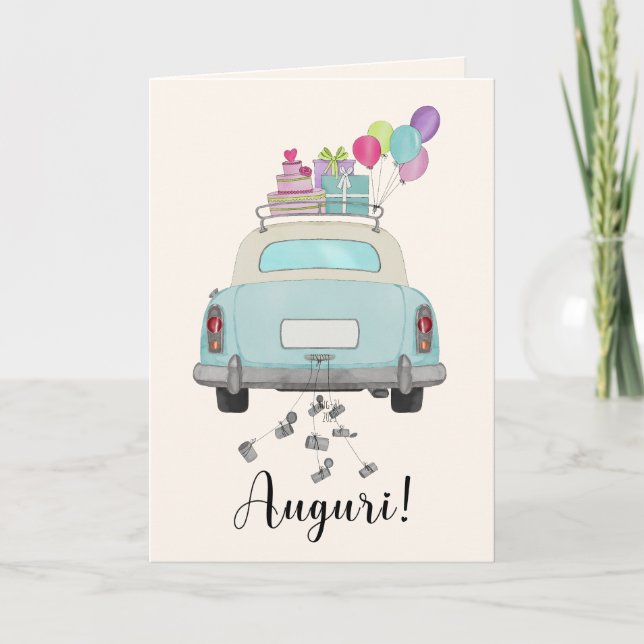 Tarjeta Auguri Boda Italiana Día de la Retro Automóvil Azu (Anverso)