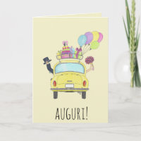 Auguri Italiano Día de la Boda Coche Retro Amarill