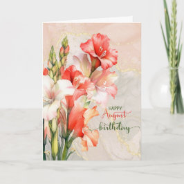 Tarjeta August Birthday Gladiolus Peach Birth Month