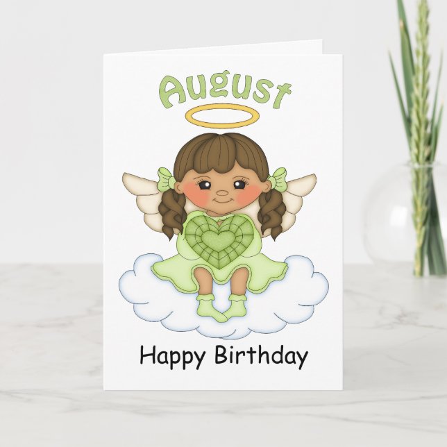 Tarjeta August Birthstone Angel Brunette Birthday Card (Anverso)