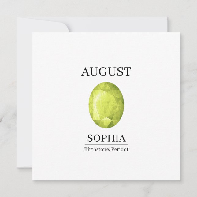 Tarjeta  August Peridot Personalized Birthday (Anverso)