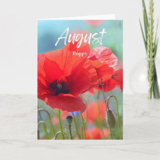 Tarjeta August Red Bloom Poppy Mes Cumpleaños