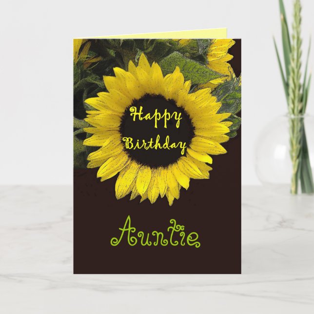 Tarjeta AUNT Feliz cumpleaños con alentador girasol (Anverso)
