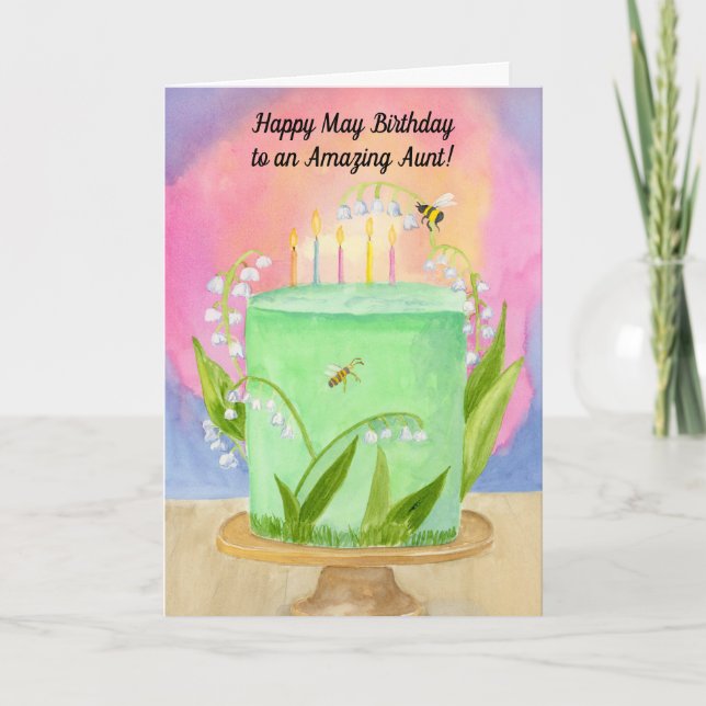 Tarjeta Aunt Happy May Birthday Lily of Valley (Anverso)