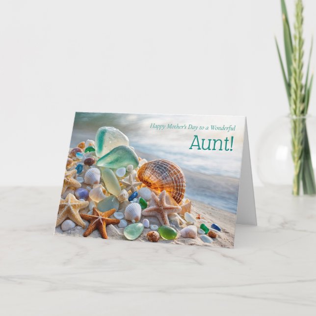 Tarjeta 	Aunt Happy Mothers Day with Seashells and Glass (Anverso)