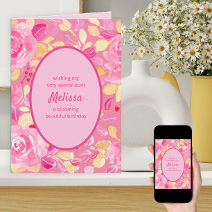 Tarjeta Aunt Pink Yellow Personalized Floral Birday