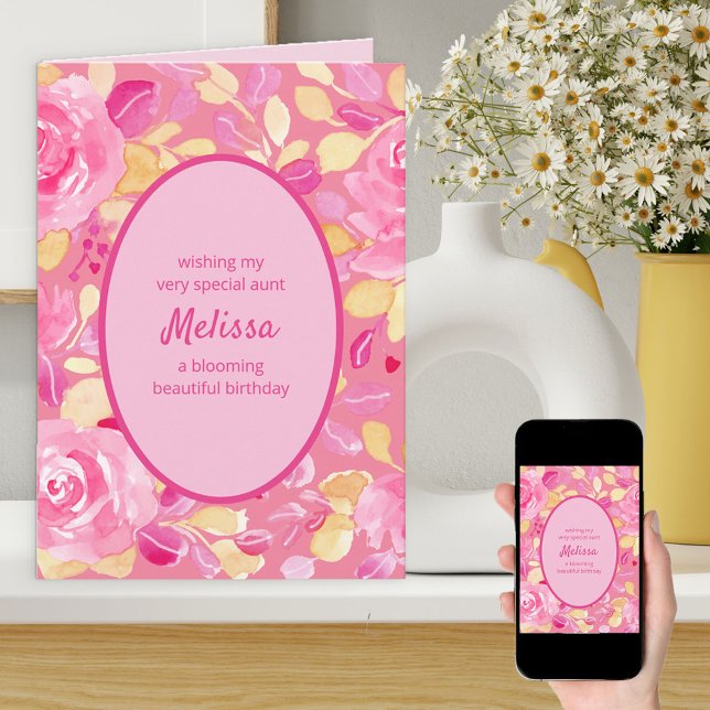 Tarjeta Aunt Pink Yellow Personalized Floral Birday (Subido por el creador)