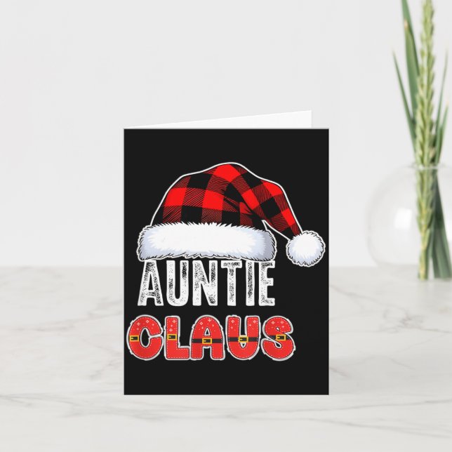 Tarjeta Auntie Claus Buffalo Plaid Red Santa Hat Christmas (Anverso)
