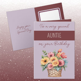 Tarjeta Auntie gerbera morado cumpleaños