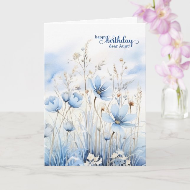 Tarjeta Aunt's Birthday Blue Watercolor Wildflowers (Orquídea)
