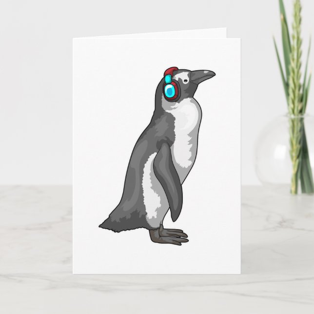 Tarjeta Auriculares con música pingüino (Anverso)