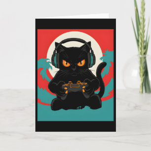 Tarjeta Auriculares de gato gamer lindo Consola retro Esce