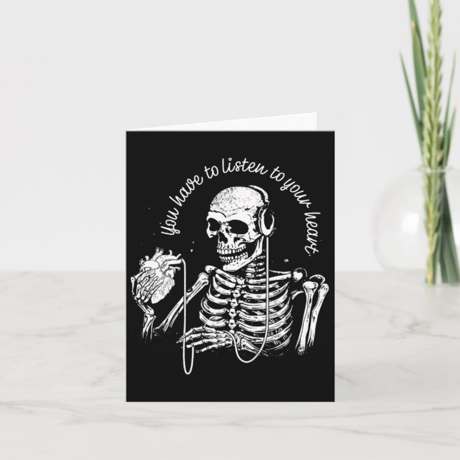 Tarjeta Auriculares Skeleton Corazón Música Gótica Hallowe (Anverso)