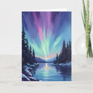 Tarjeta Aurora Boreal   Acuarela de la Luz del Norte