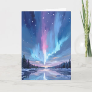 Tarjeta Aurora Boreal Acuarela Luces del Norte Pintado