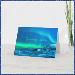 Tarjeta Aurora boreal romántica y hermosa