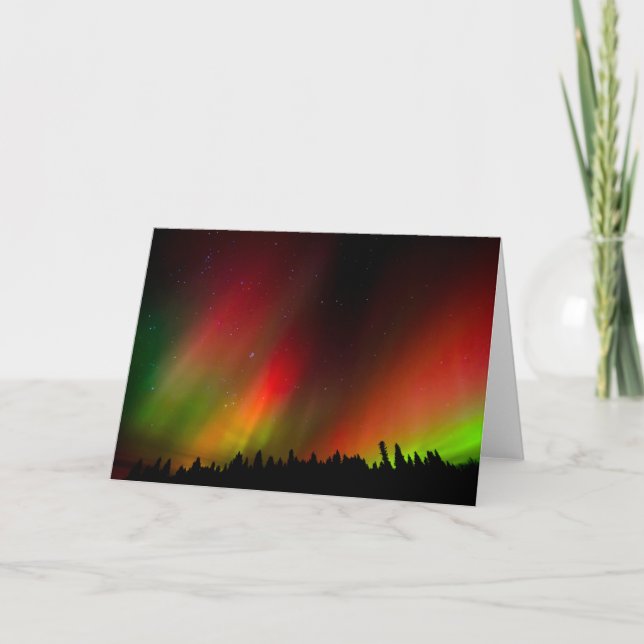 Tarjeta Aurora boreal y árboles (Anverso)