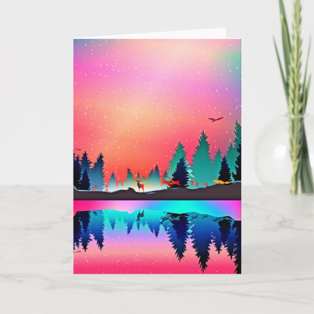 Tarjeta Aurora de la montaña de los bosques de los bosques (Anverso)