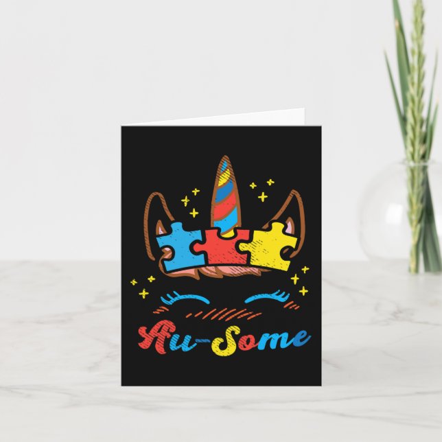 Tarjeta Ausome Unicornio enfrenta el rompecabezas del auti (Anverso)