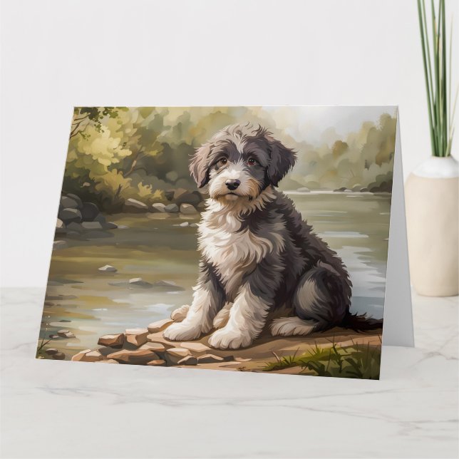 Tarjeta Aussiedoodle Welpe am Fluss (Anverso)