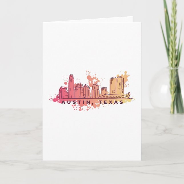 Tarjeta Austin Texas Watercolor Skyline (Anverso)